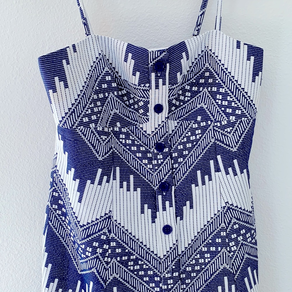 Anthropologie Hutch button embroidered blue and white dress with straps - Picture 4 of 5